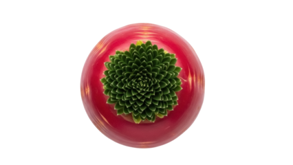 Isolated fruit carving of a red apple with a green rosette center for presentation