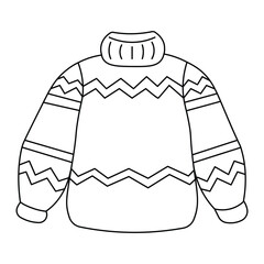 Doodle knitted sweater drawn outline vector illustration