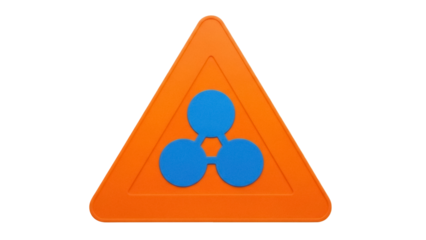 Isolated bright orange triangle with a blue trefoil, creative industrial safety warning logo