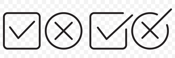 Tick and Cross checkmark vector icons in line style design for website design, app, UI, isolated on white background. Editable stroke. EPS 10 vector illustration.