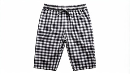 Black and white checkered patterned knee-length shorts