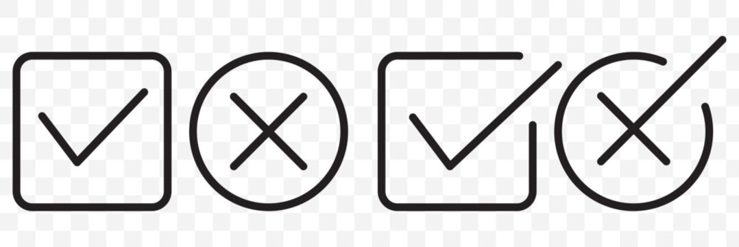 Tick and Cross checkmark vector icons in line style design for website design, app, UI, isolated on white background. Editable stroke. EPS 10 vector illustration.