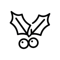 Holly Berry Icon with Two Leaves in Simple Outline Style