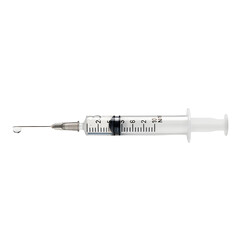 Medical syringe with needle on transparent background