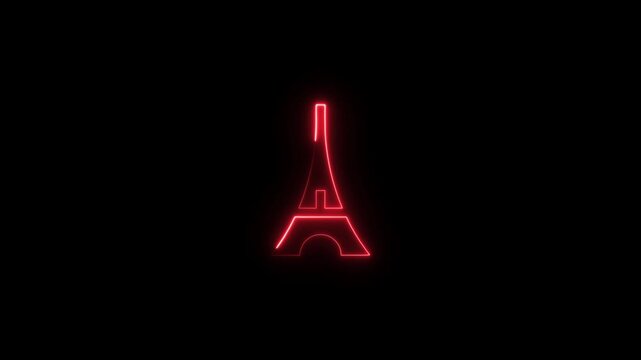 Red Neon Eiffel Tower Silhouette on Black Background