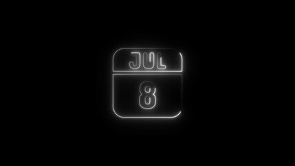 White Neon Calendar Icon July 8th date