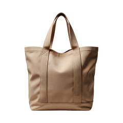 Luxury beige leather tote bag on transparent background