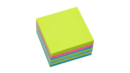 Isolated stack of bright square sticky notes with colorful edges for office or school use