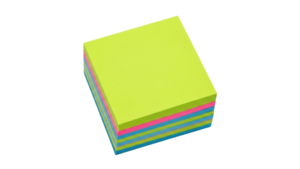 Isolated stack of bright square sticky notes with colorful edges for office or school use
