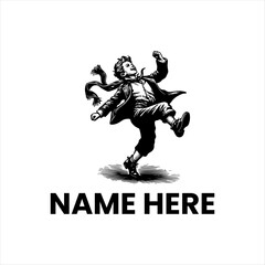 Naklejka premium Vintage Engraved Illustration of a Joyful Boy Dancing, a Dynamic Monochrome Design Perfect for Branding, Logos, and Retro-themed Projects
