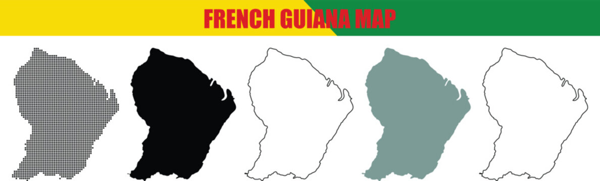 French Guiana Map Silhouette and Outline Vector Designs