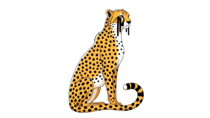 Isolated illustration of a cheetah sitting upright, its face has tear-like black stripes running down