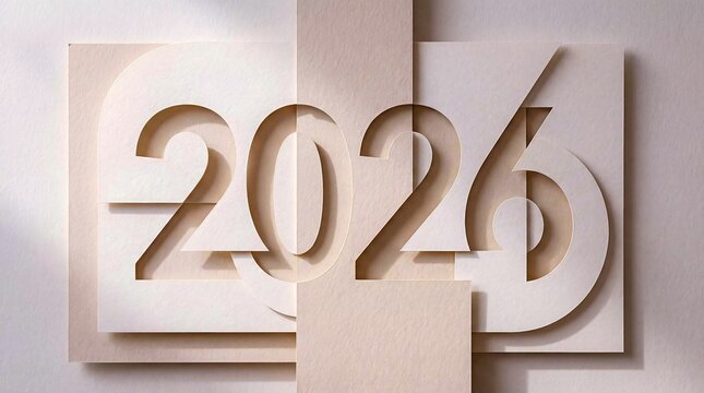 Layer composition Paper Cut Typography forming 2026 numberic