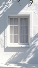 Obraz premium White window on textured wall, sun-dappled shadows