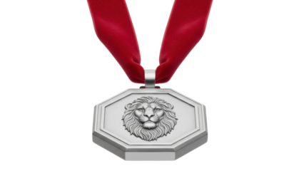 Isolated award medal with lion's head, an achievement reward for great work, or service