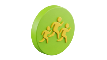 Isolated 3D icon of runners in a race showing symbol of athleticism and teamwork on green circle