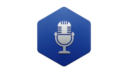 Isolated Retro Microphone icon in blue hexagon shape, voice recorder audio device design