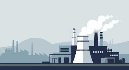 Obraz premium Industrial factory with smokestacks pollution concept