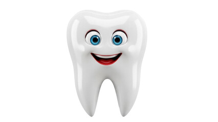Isolated smiling tooth model showing healthy dental care, with expressive cartoon face