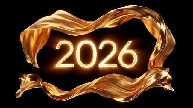 Bright Golden Ribbon floating around 2026 numberic graph