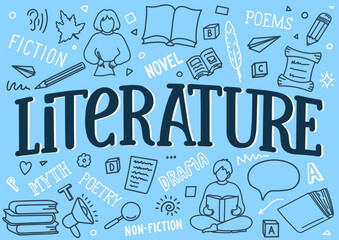 Literature. Hand drawn doodles and hand drawn lettering.