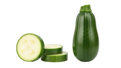 Isolated fresh green zucchini and slices, summer squash, vegetable, healthy eating idea