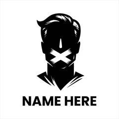 Black Silhouette of a Person with an 'X' Symbol Over Their Mouth, Symbolizing Silence or Censorship, Below the Text 'Name Here'