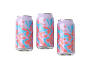 Isolated soda cans with retro geometric design, refreshing beverage, cool summer drink