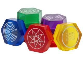 Isolated Hexagonal Prisms in Various Colors with Intricate Patterns Design, Shiny Surface