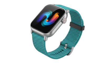 Isolated Smartwatch with Turquoise Band for Digital Lifestyle, Sport, and Modern Technology