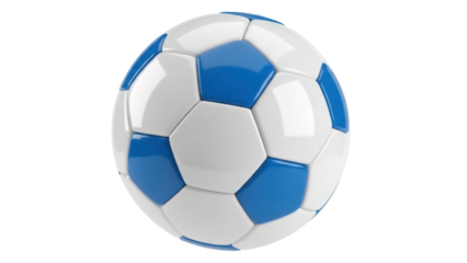 Isolated soccer ball in blue and white, an equipment for sport or recreation, 3D rendering