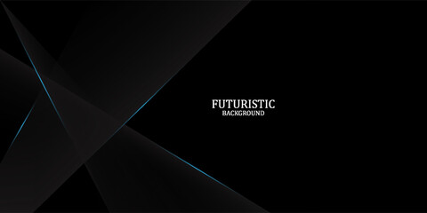 3D black techno abstract background overlap layer on dark space with blue light lines effect decoration. Graphic design element with polygonal cutout style concept for flyer, card, or brochure cover