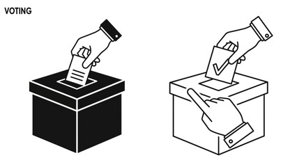 Hands casting votes into ballot boxes for democratic election