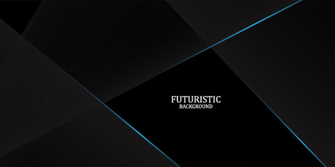 3D black techno abstract background overlap layer on dark space with blue light lines effect decoration. Graphic design element with polygonal cutout style concept for flyer, card, or brochure cover