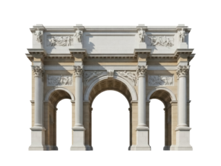 Isolated ancient triumphal arch, architectural monument, classical gateway, detailed decorations