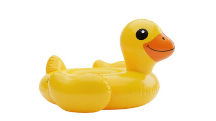 Isolated inflatable yellow duck raft, swimming pool float, fun summertime toy for children