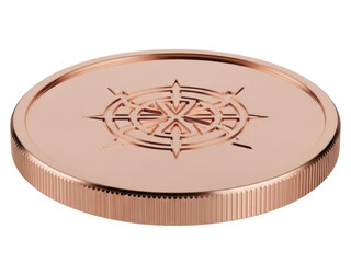 Isolated medallion with compass rose design, metal coin with unique rim, collectible keepsake