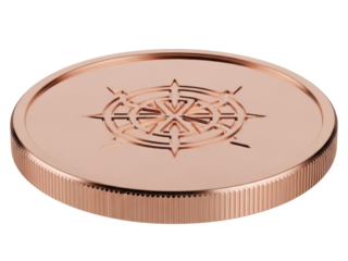 Isolated medallion with compass rose design, metal coin with unique rim, collectible keepsake