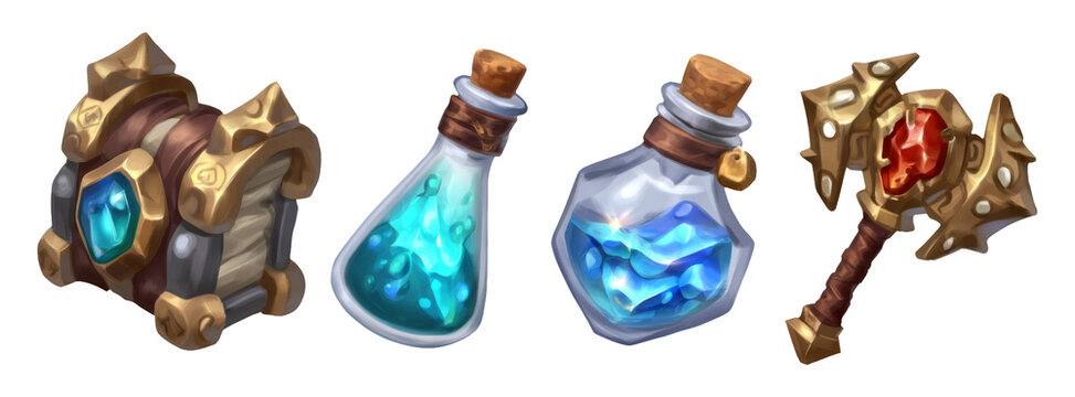 Stylized Fantasy Cycling Kit with Glossy Metal Elements and Potion Bottles