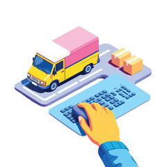 Vsai hand clicking mouse for online delivery logistics