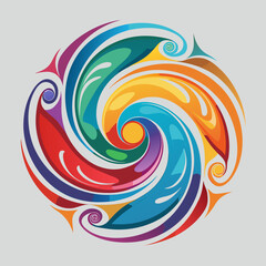 Vibrant swirling rainbow spiral design element