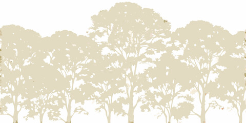 Silhouetted trees against a light beige background create a peaceful natural scene