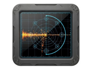 Isolated futuristic monitoring device showing a radar screen, computer graphics effect