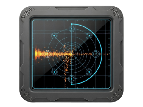 Isolated futuristic monitoring device showing a radar screen, computer graphics effect - Powered by Adobe