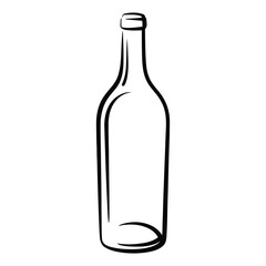 empty glass bottle line illustration in minimal outline style, simple beverage container drawing for packaging, recycling, branding and design use