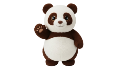 Isolated plush panda bear waving its paw in greeting is a charming and lovable character