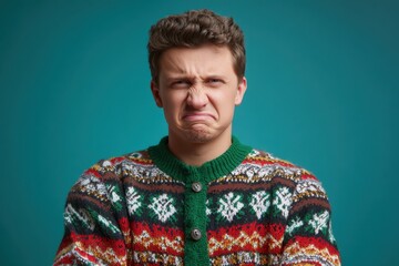 Fototapeta premium Smiling man in ugly Christmas sweater. 