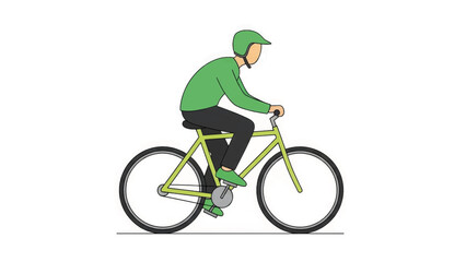 A person riding a bicycle in a side profile view. Vector illustration of a cyclist with a helmet for safety. Flat design character for transportation and exercise concepts