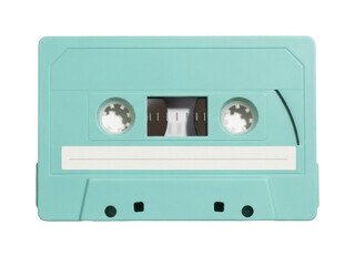 Fototapeta premium Isolated pale green audio cassette tape for retro sound recording, old-school media format