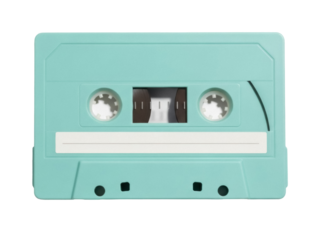 Isolated pale green audio cassette tape for retro sound recording, old-school media format